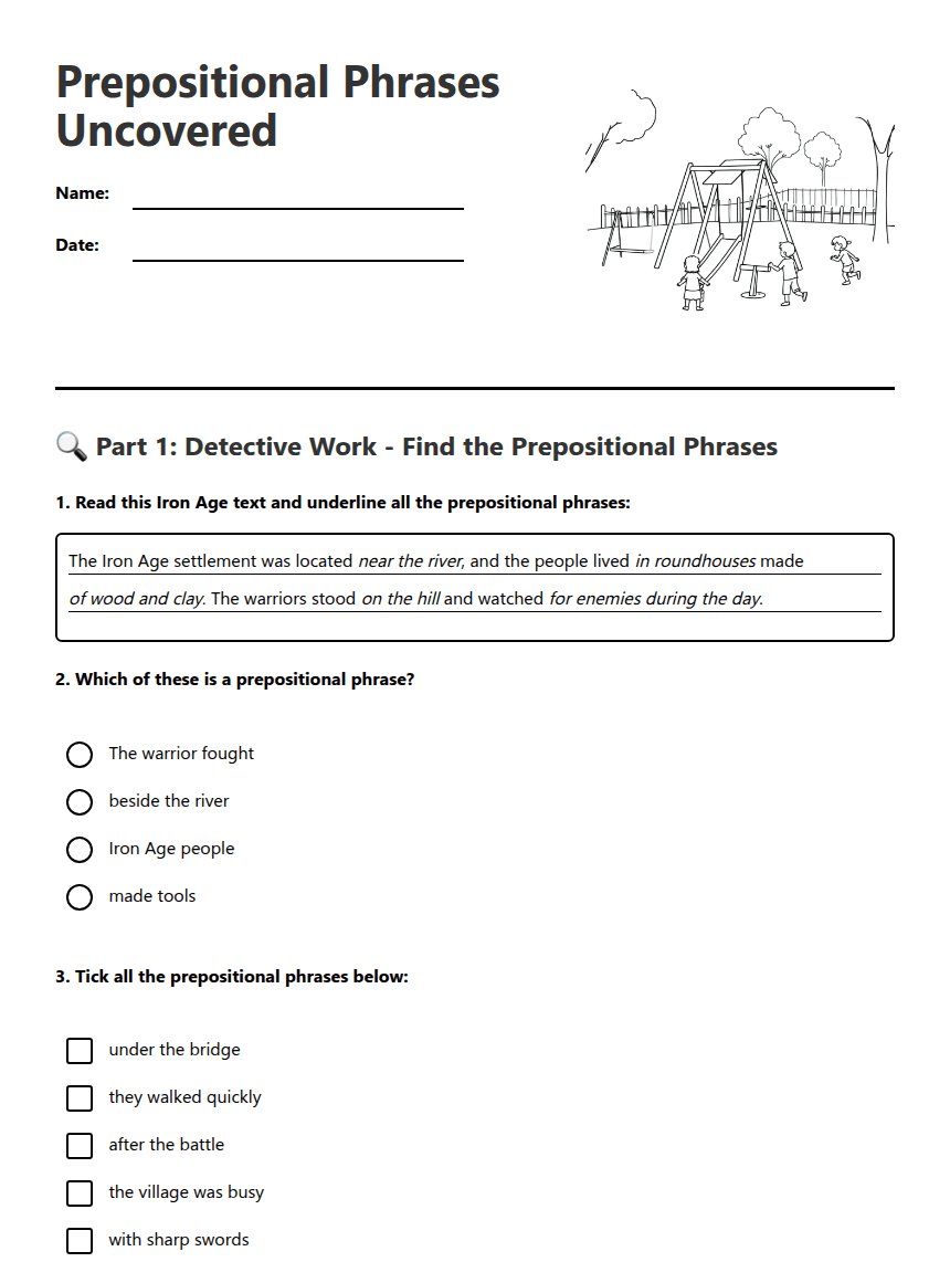 Prepositional Phrases Uncovered worksheet preview