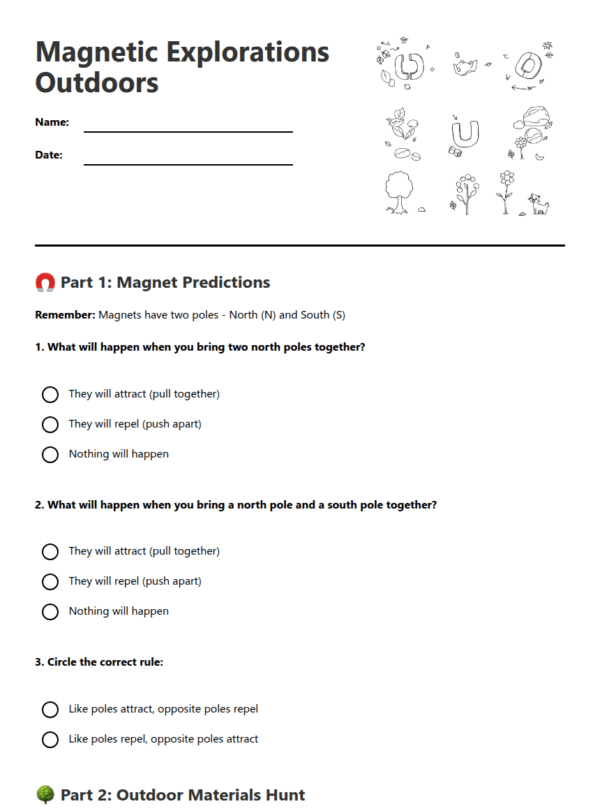 Magnetic Explorations Outdoors worksheet preview