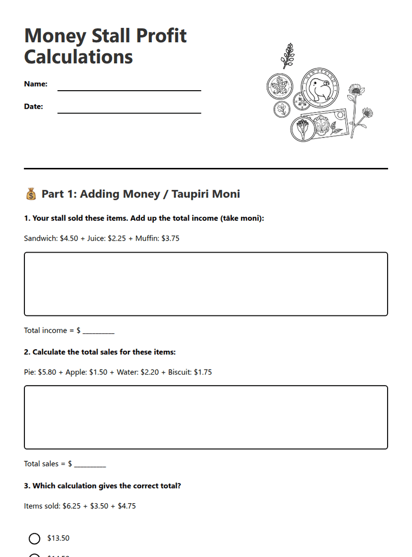Money Stall Profit Calculations
