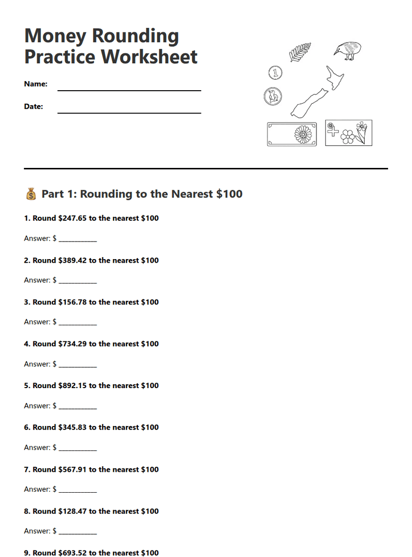 Money Rounding Practice Worksheet