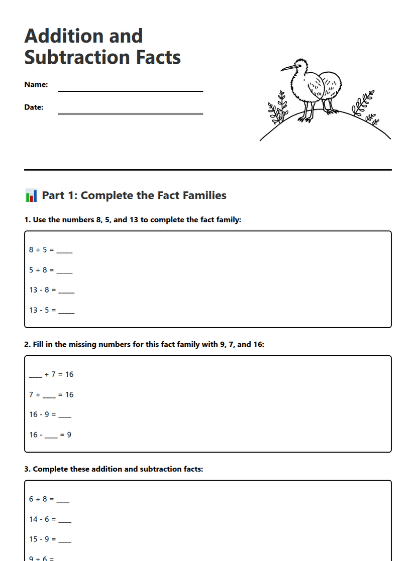 Addition and Subtraction Facts
