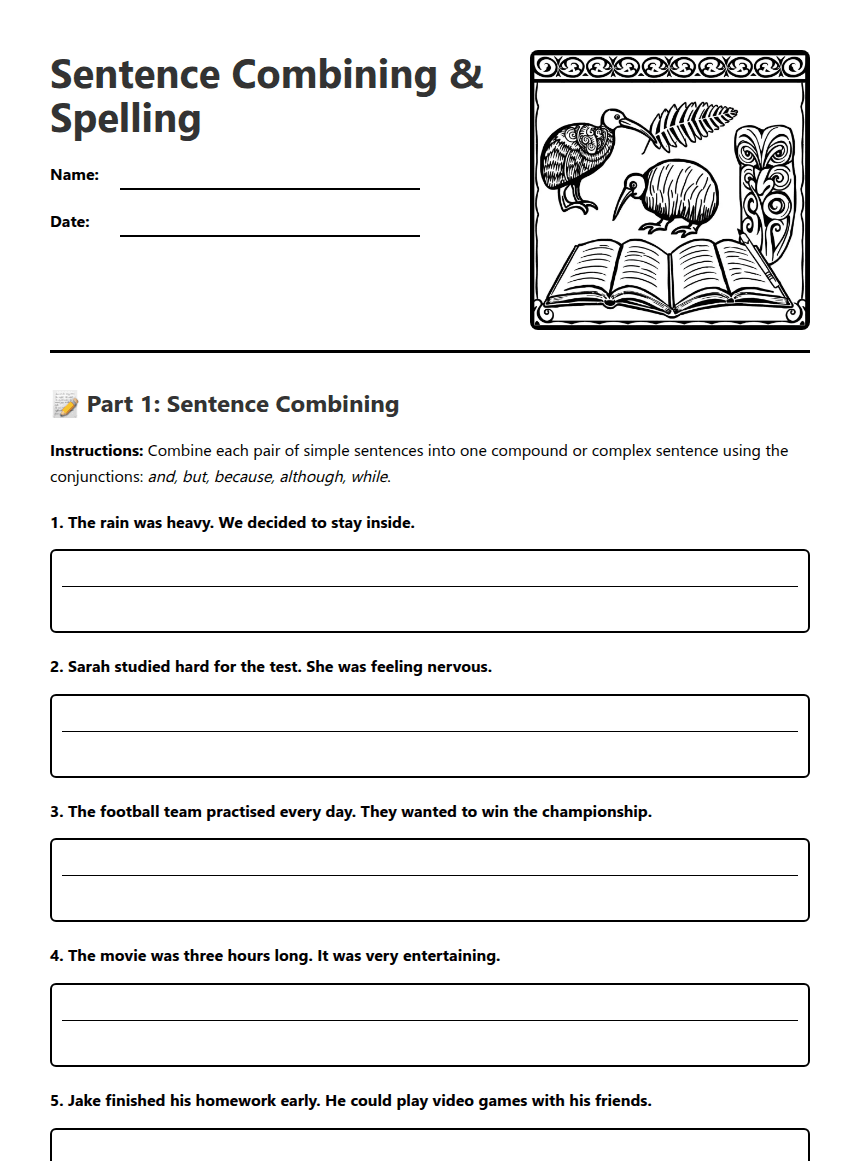Sentence Combining & Spelling worksheet preview