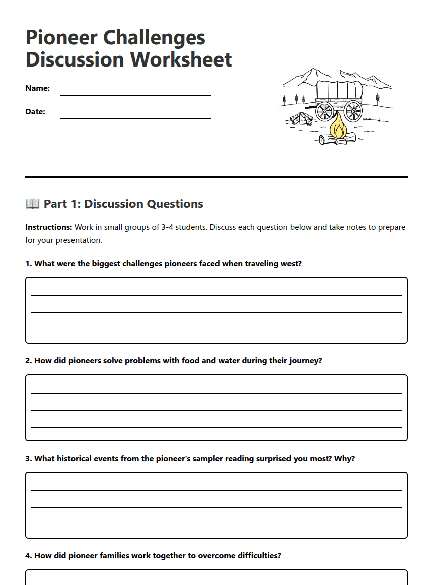 Pioneer Challenges Discussion Worksheet worksheet preview
