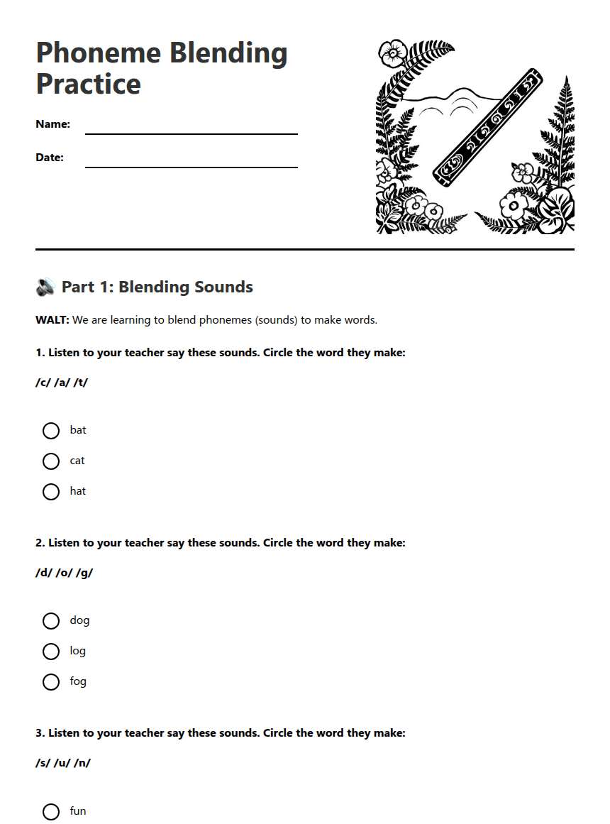 Phoneme Blending Practice worksheet preview