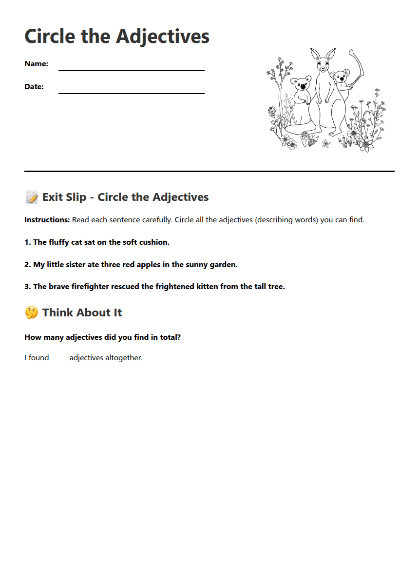Circle the Adjectives worksheet preview