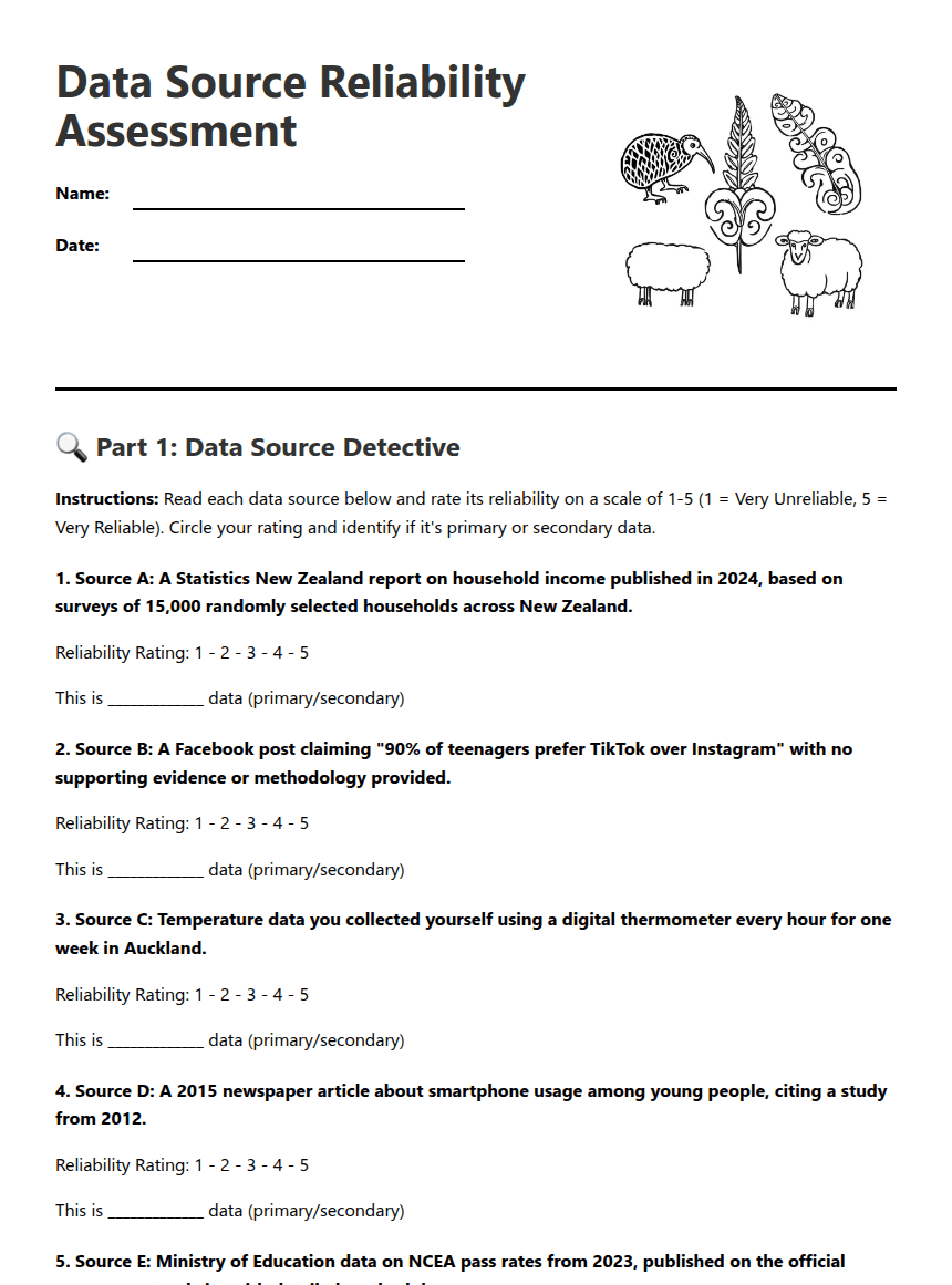 Data Source Reliability Assessment worksheet preview