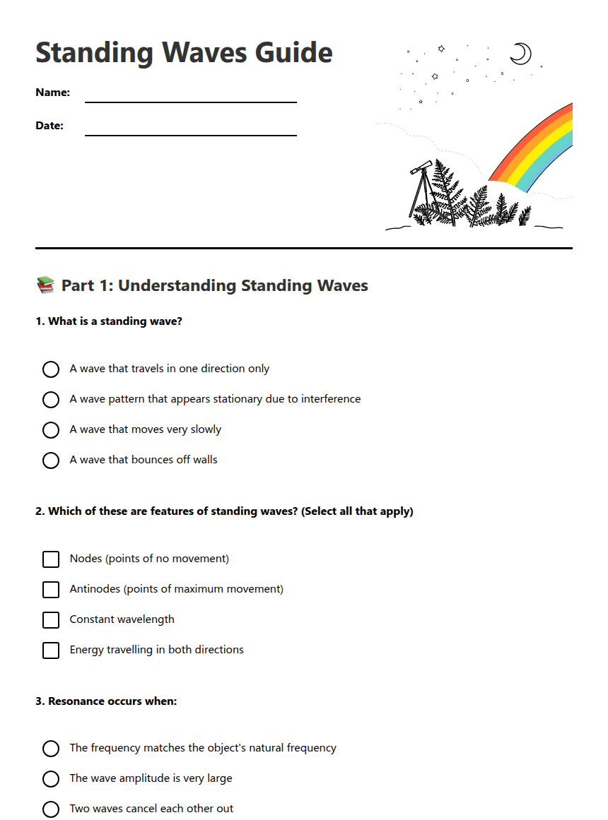 Standing Waves Guide worksheet preview