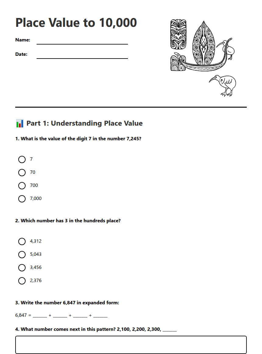 Place Value to 10,000 worksheet preview