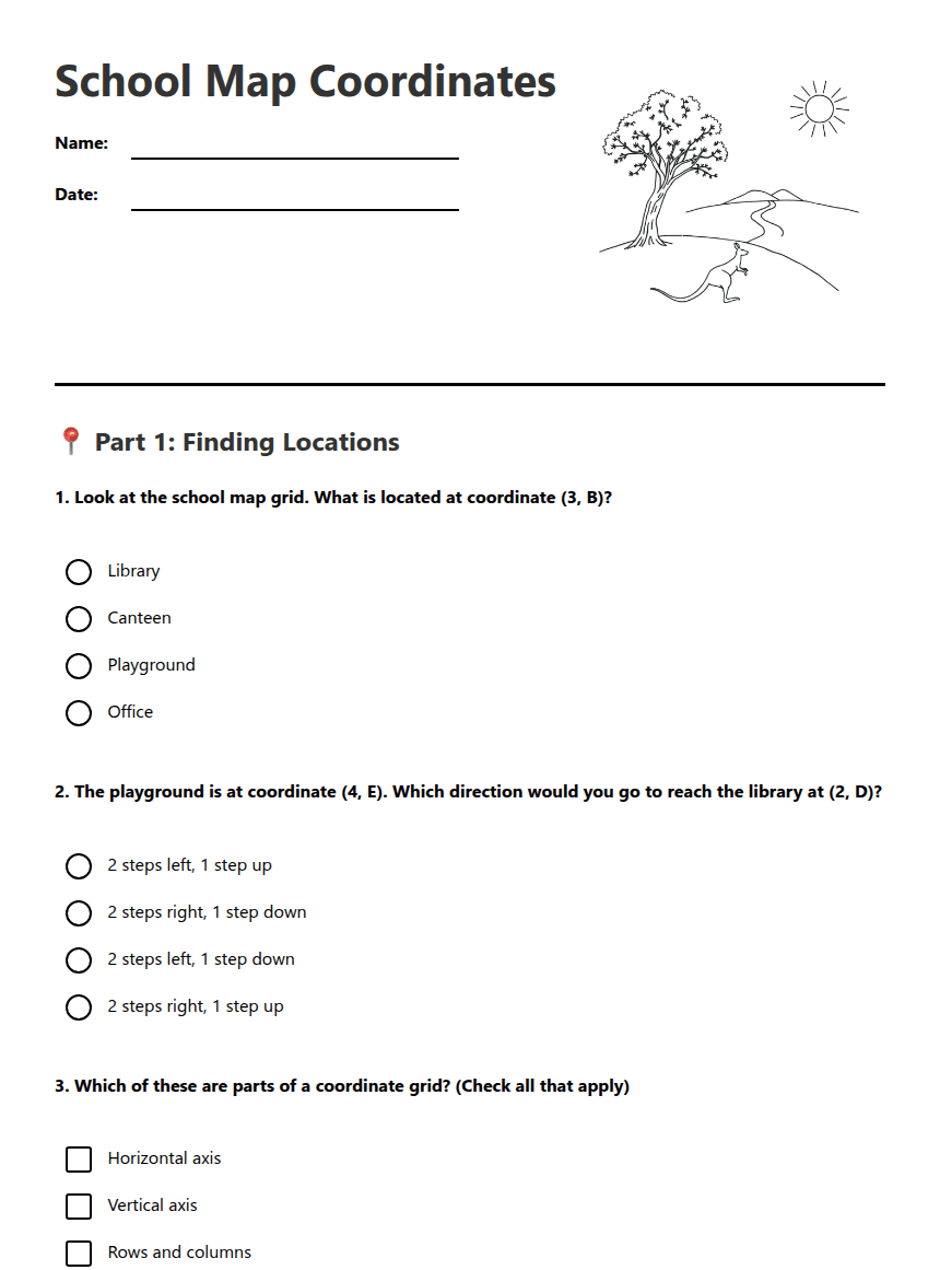 School Map Coordinates worksheet preview