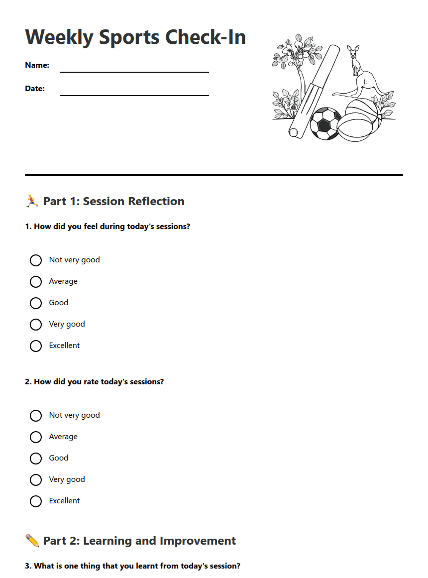Weekly Sports Check-In worksheet preview