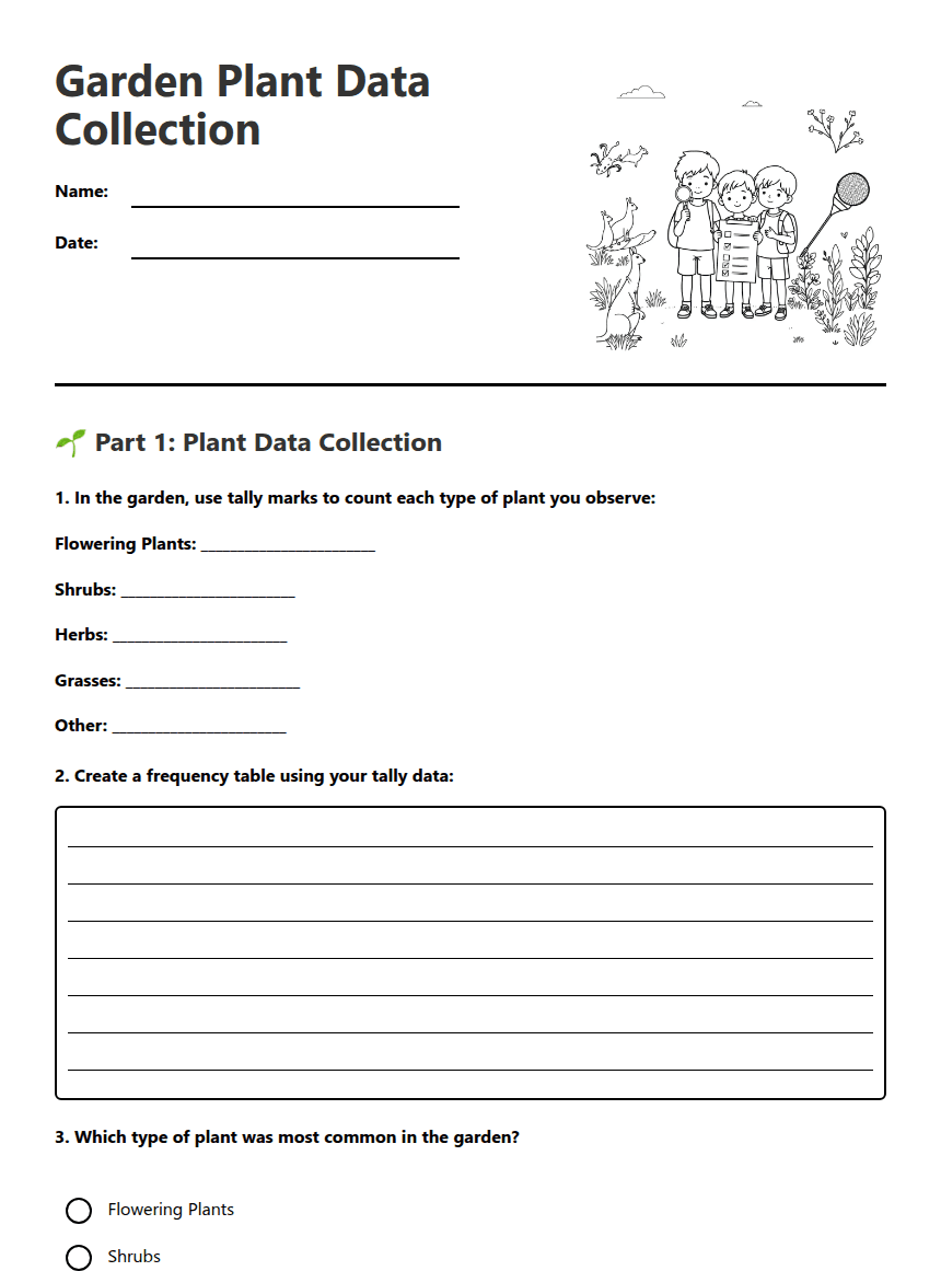 Garden Plant Data Collection worksheet preview