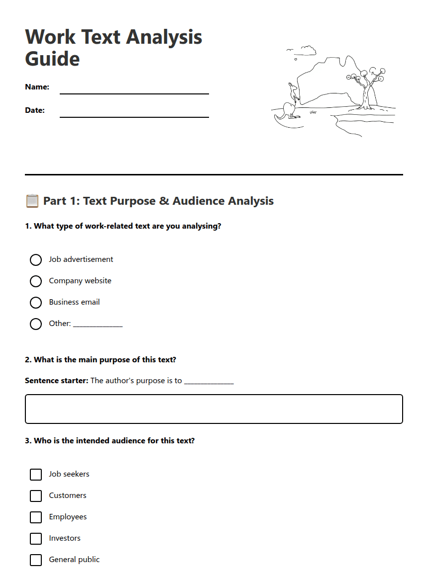 Work Text Analysis Guide worksheet preview