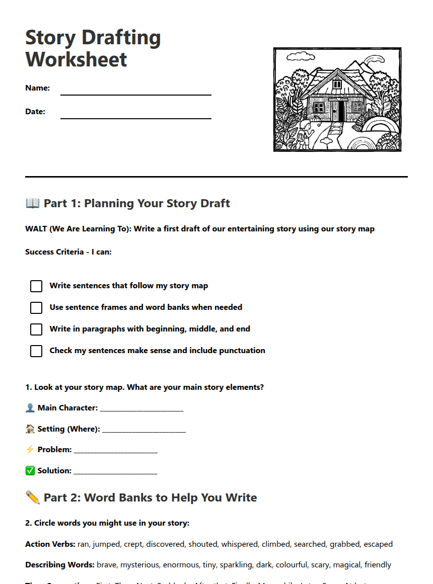 Story Drafting Worksheet worksheet preview