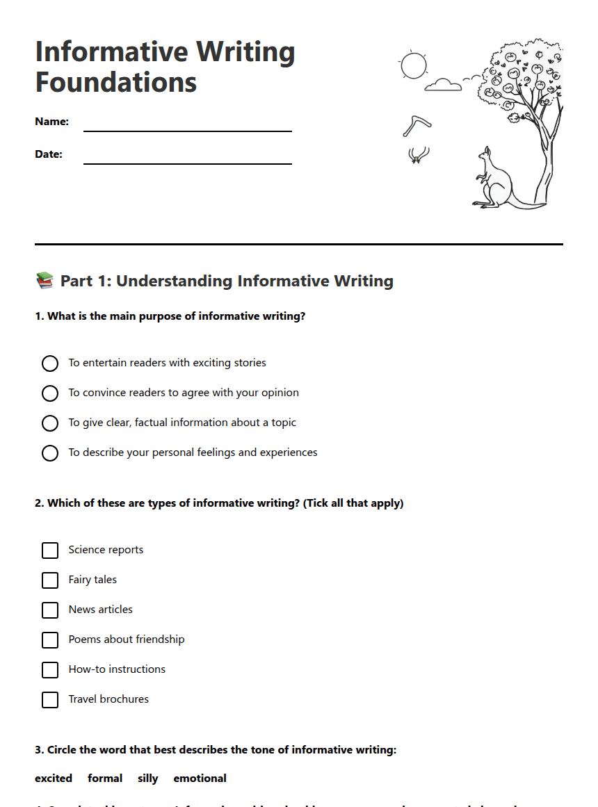 Informative Writing Foundations worksheet preview