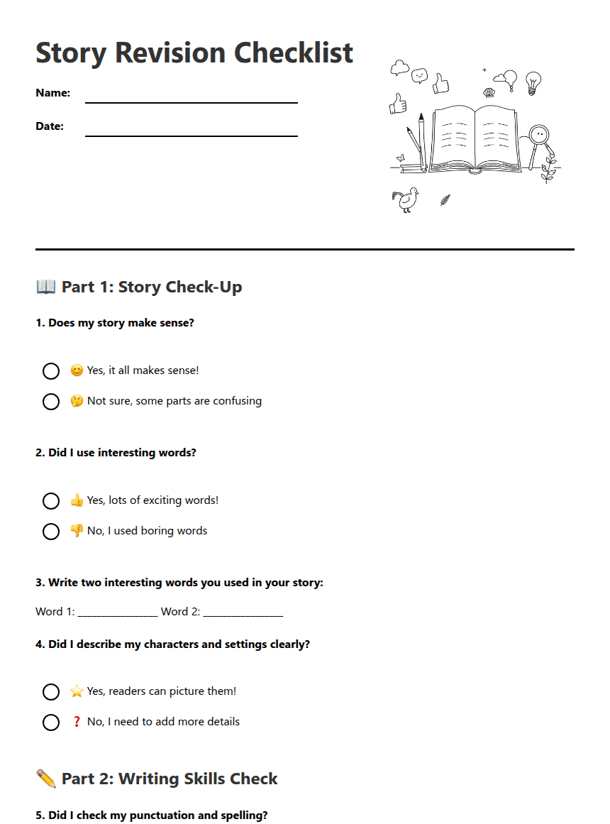 Story Revision Checklist worksheet preview