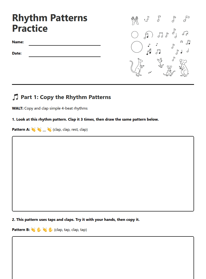 Rhythm Patterns Practice worksheet preview