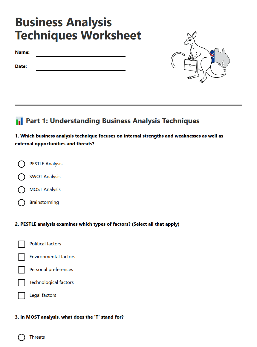 Business Analysis Techniques Worksheet worksheet preview
