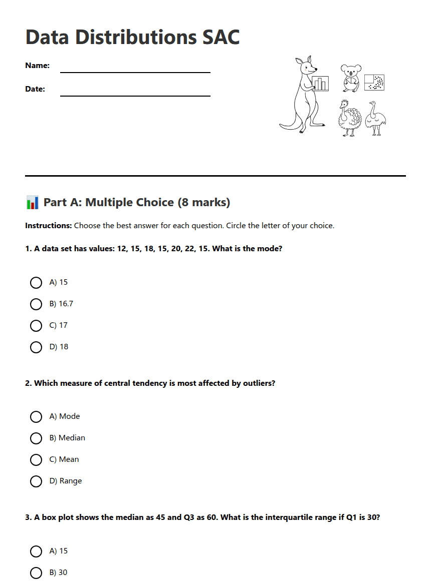 Data Distributions SAC worksheet preview