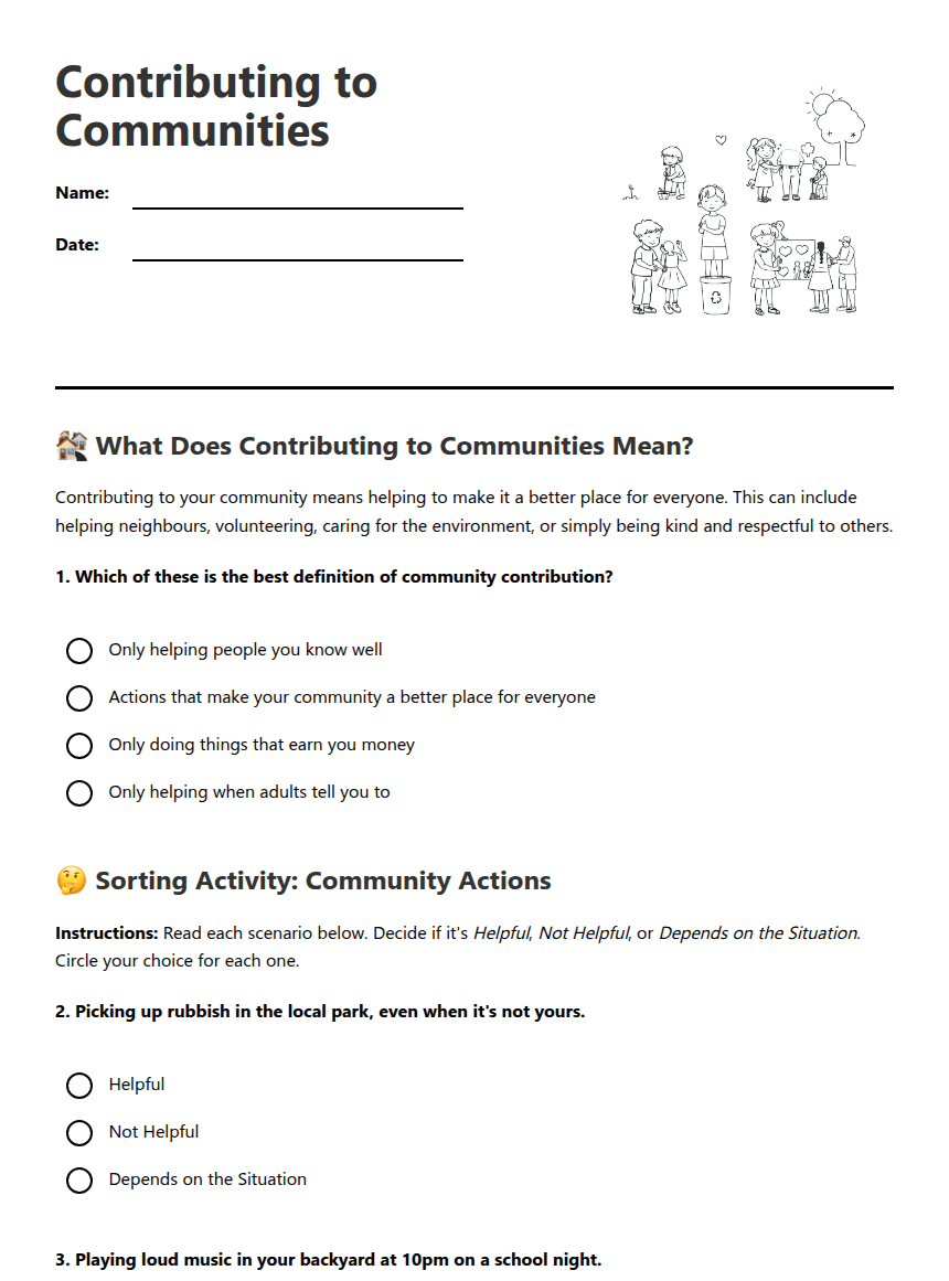 Contributing to Communities worksheet preview