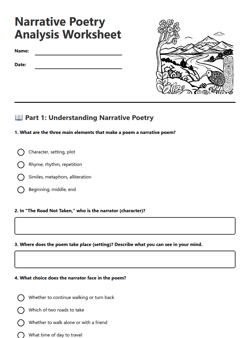 Narrative Poetry Analysis Worksheet