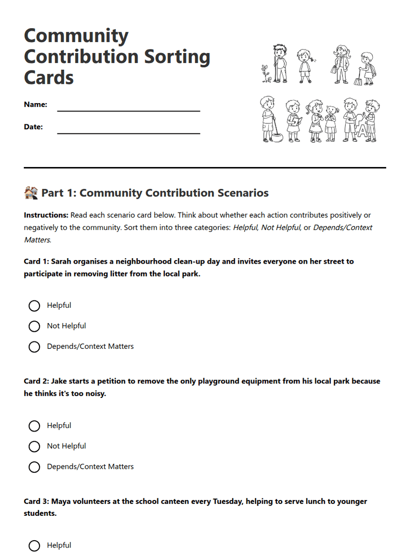 Community Contribution Sorting Cards