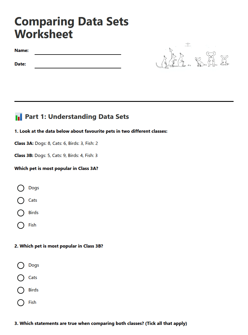 Comparing Data Sets Worksheet worksheet preview