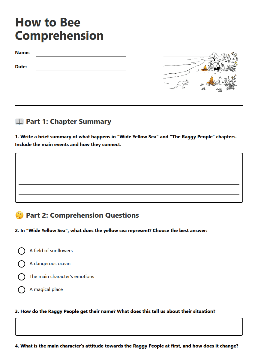 How to Bee Comprehension worksheet preview