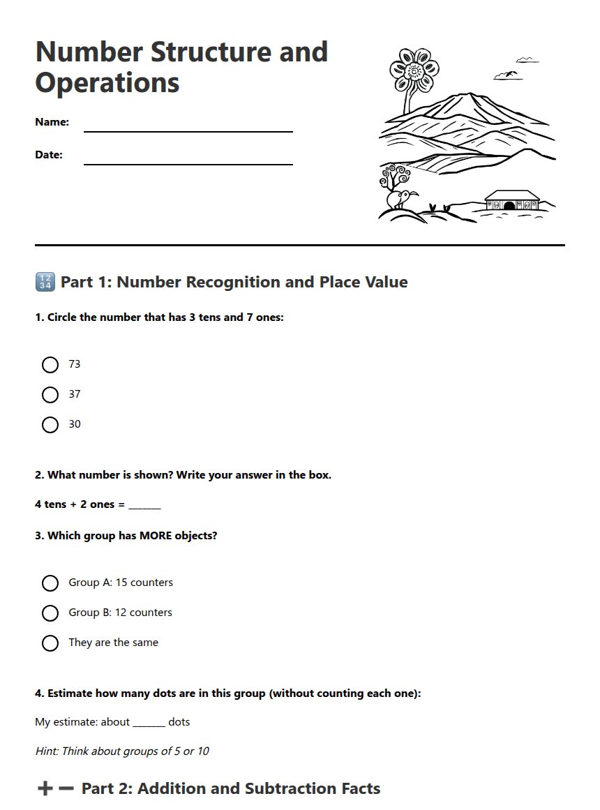 Number Structure and Operations worksheet preview