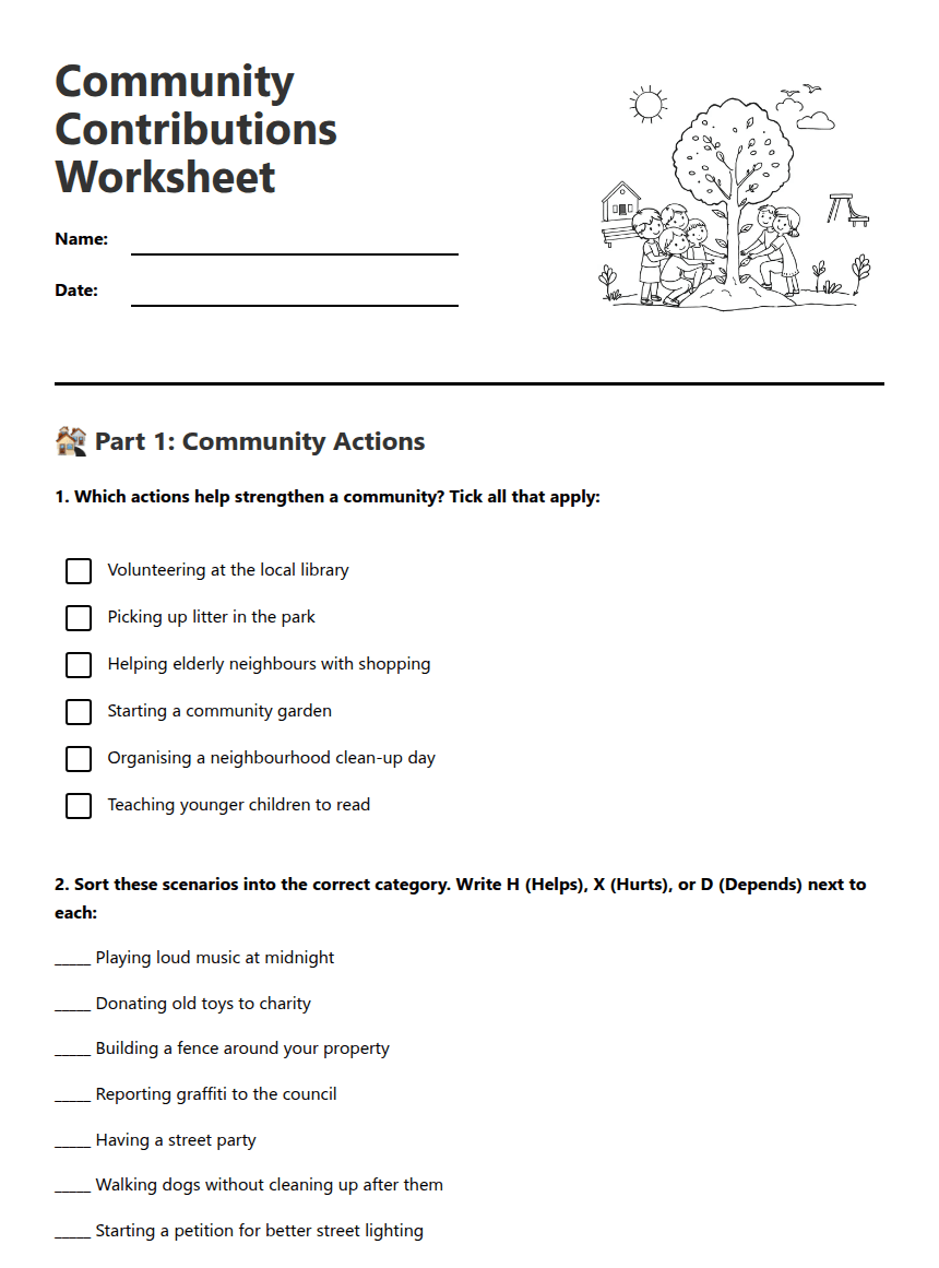 Community Contributions Worksheet worksheet preview
