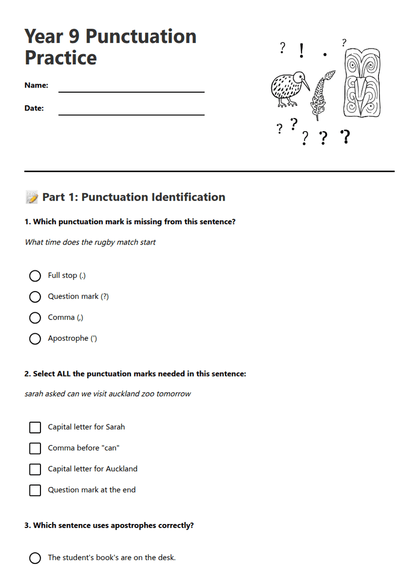 Year 9 Punctuation Practice