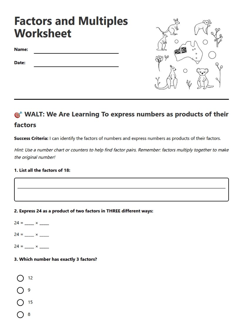 Factors and Multiples Worksheet