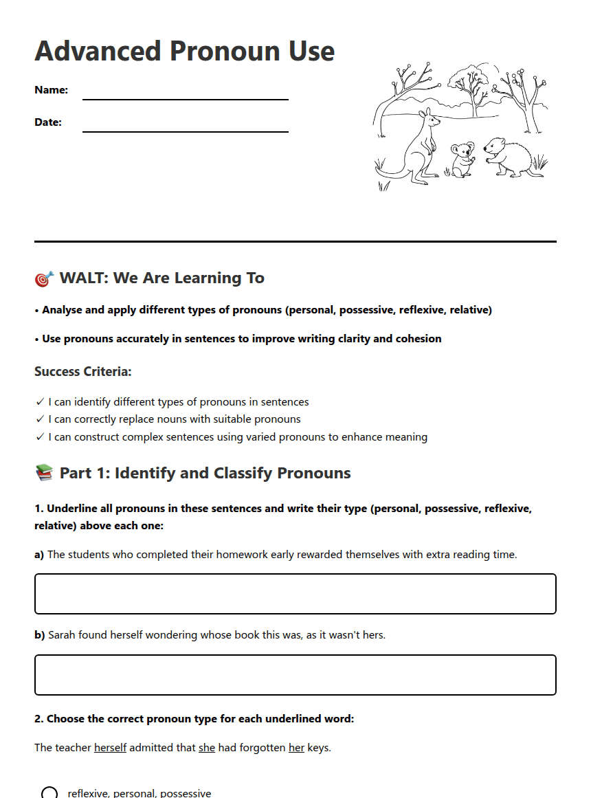 Advanced Pronoun Use worksheet preview