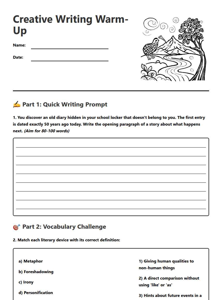Creative Writing Warm-Up worksheet preview