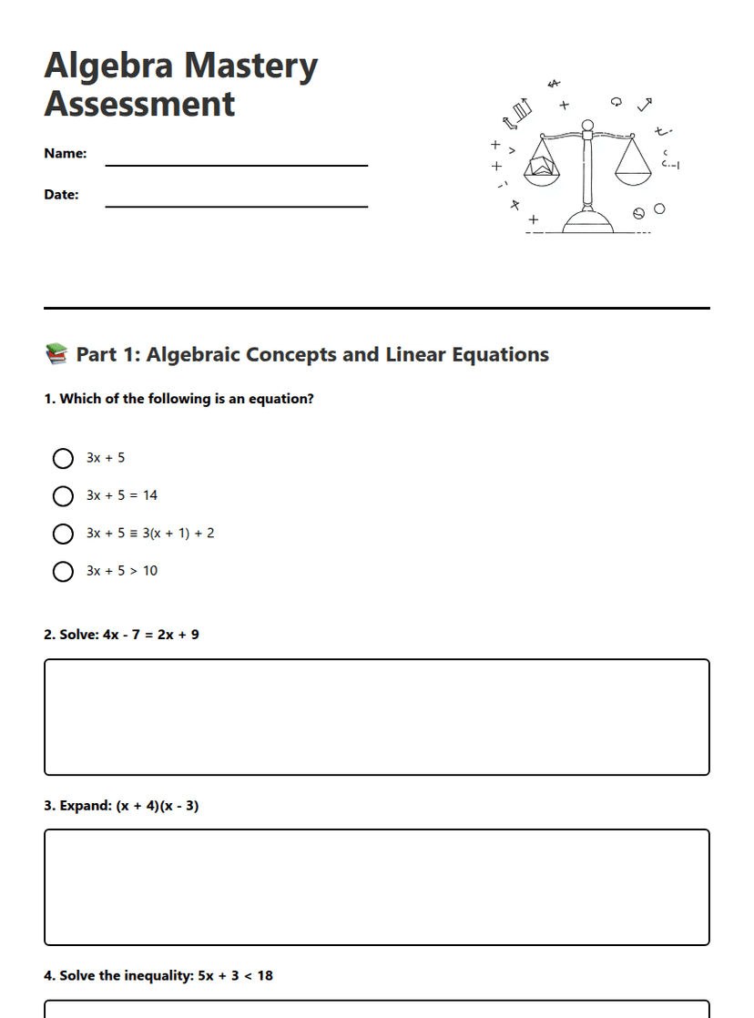 Algebra Mastery Assessment