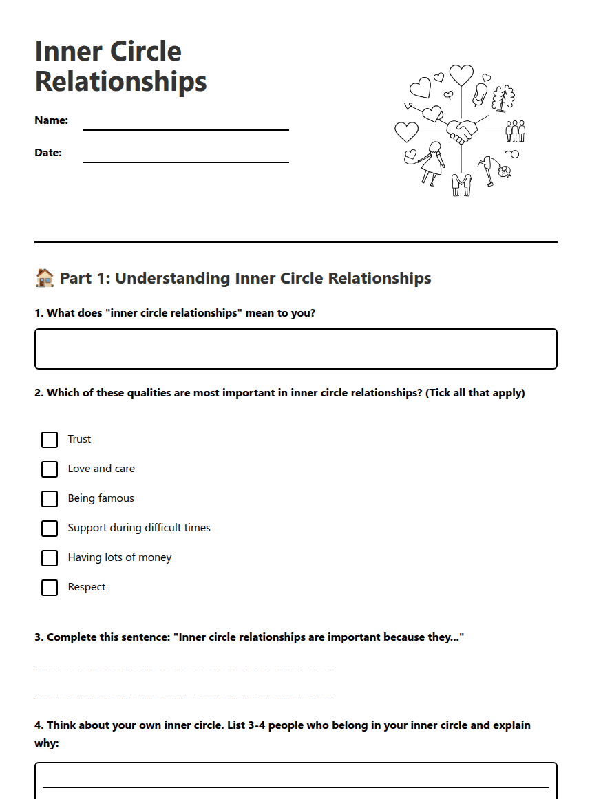 Inner Circle Relationships worksheet preview
