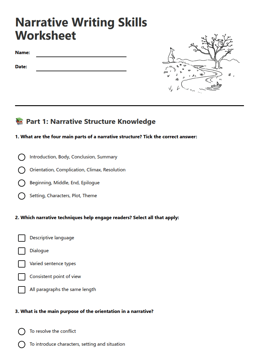Narrative Writing Skills Worksheet worksheet preview