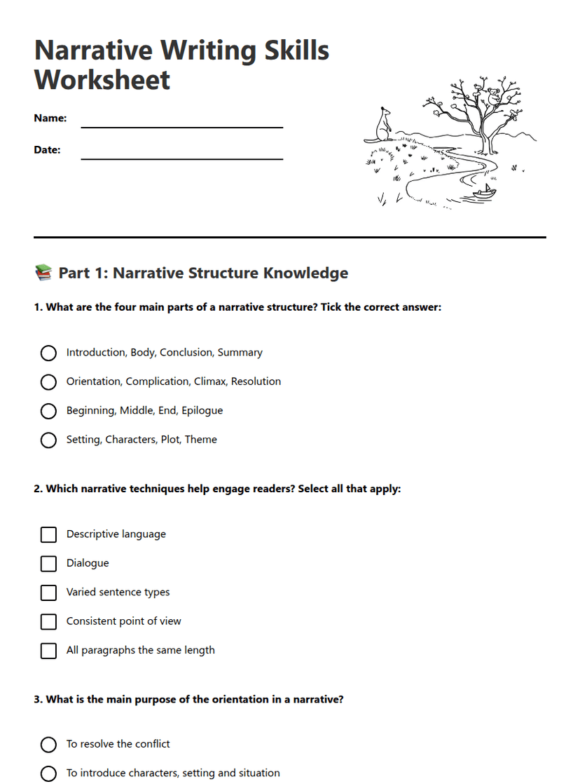 Narrative Writing Skills Worksheet