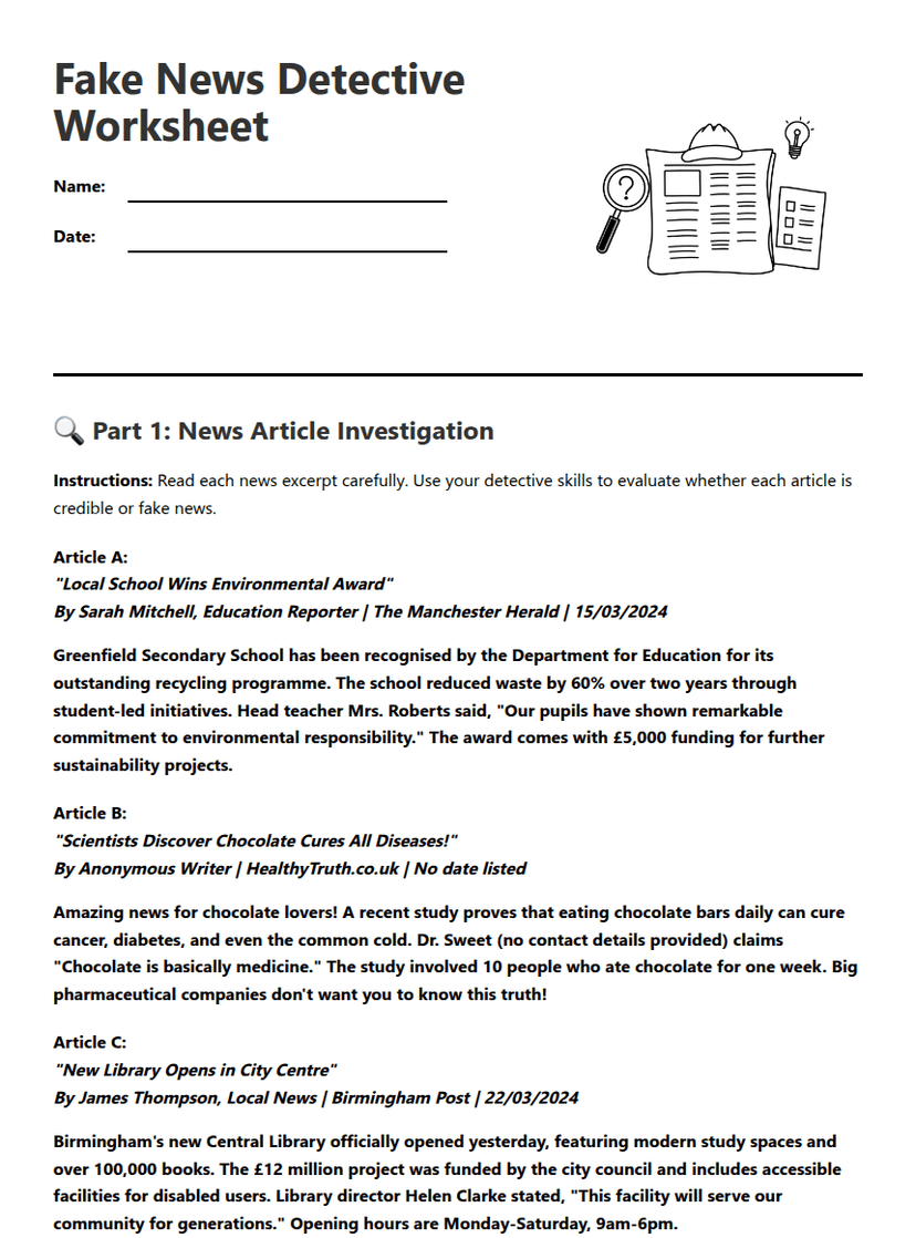 Fake News Detective Worksheet