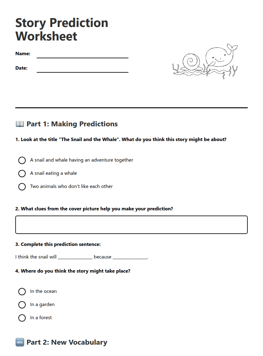 Story Prediction Worksheet worksheet preview