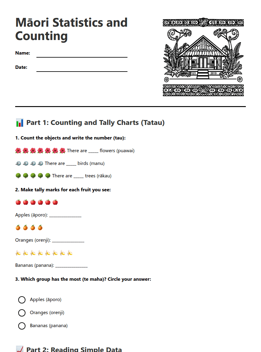 Māori Statistics and Counting worksheet preview