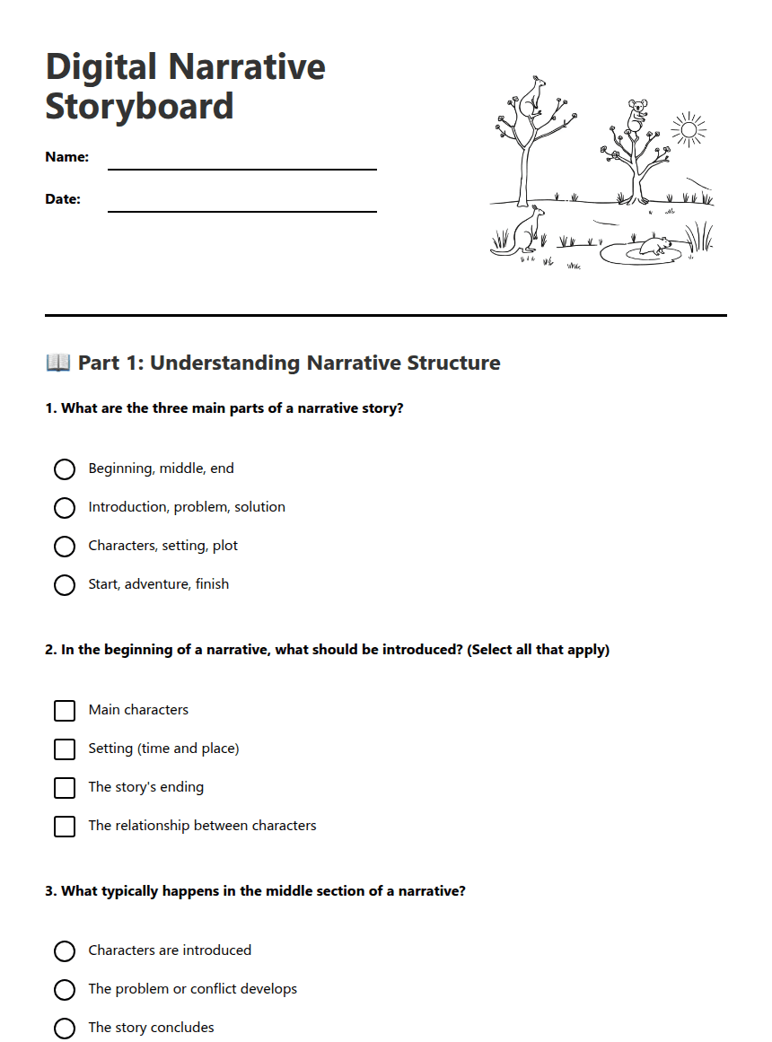 Digital Narrative Storyboard worksheet preview
