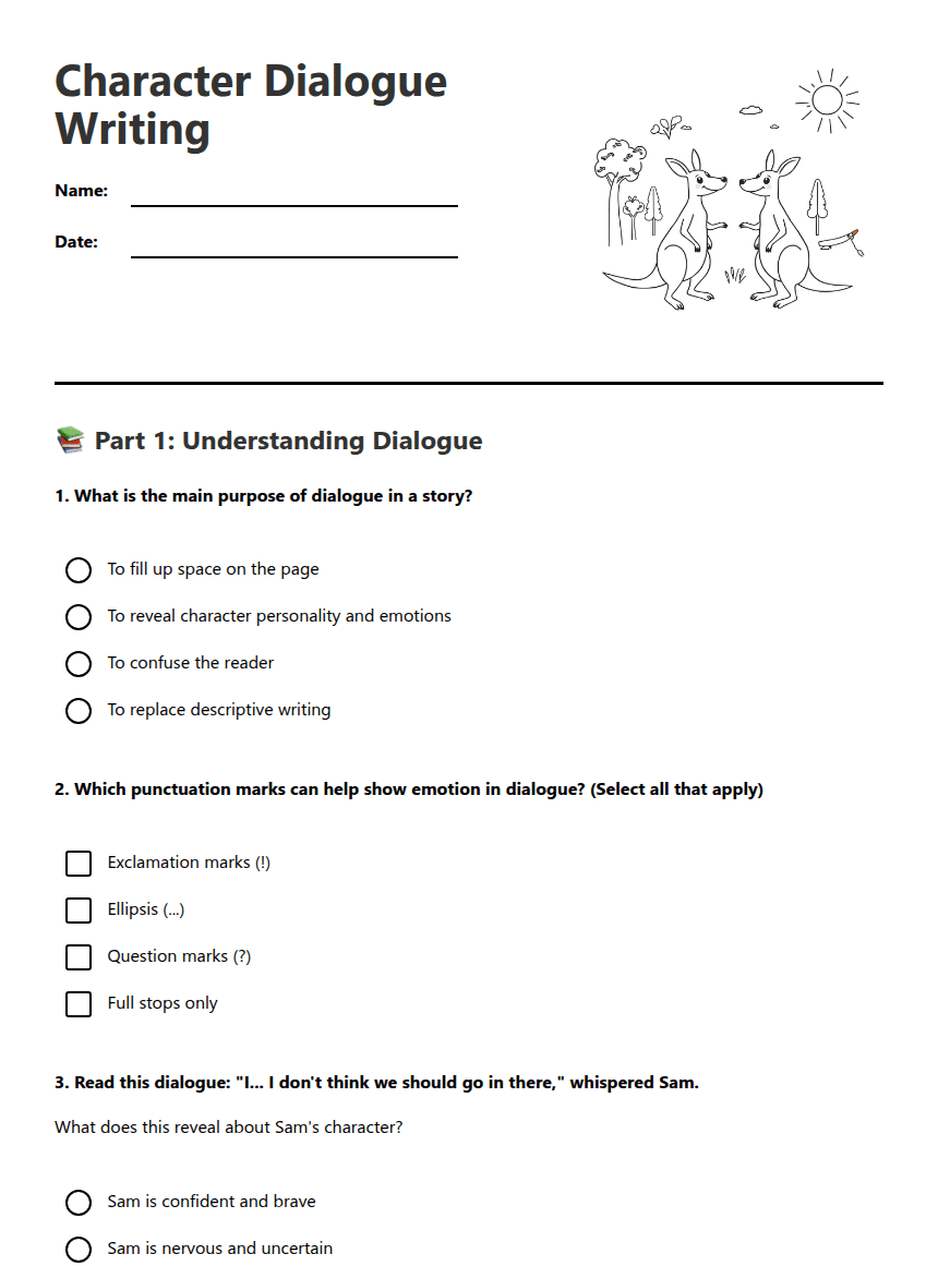 Character Dialogue Writing worksheet preview