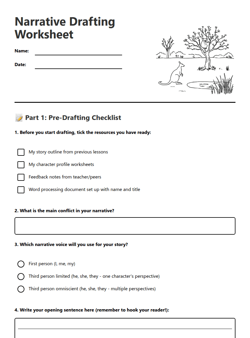 Narrative Drafting Worksheet worksheet preview