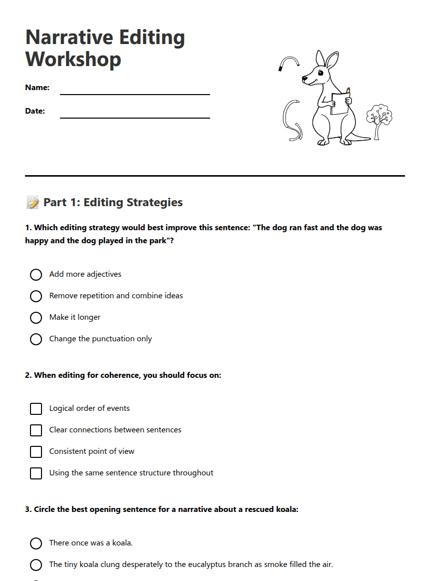 Narrative Editing Workshop worksheet preview