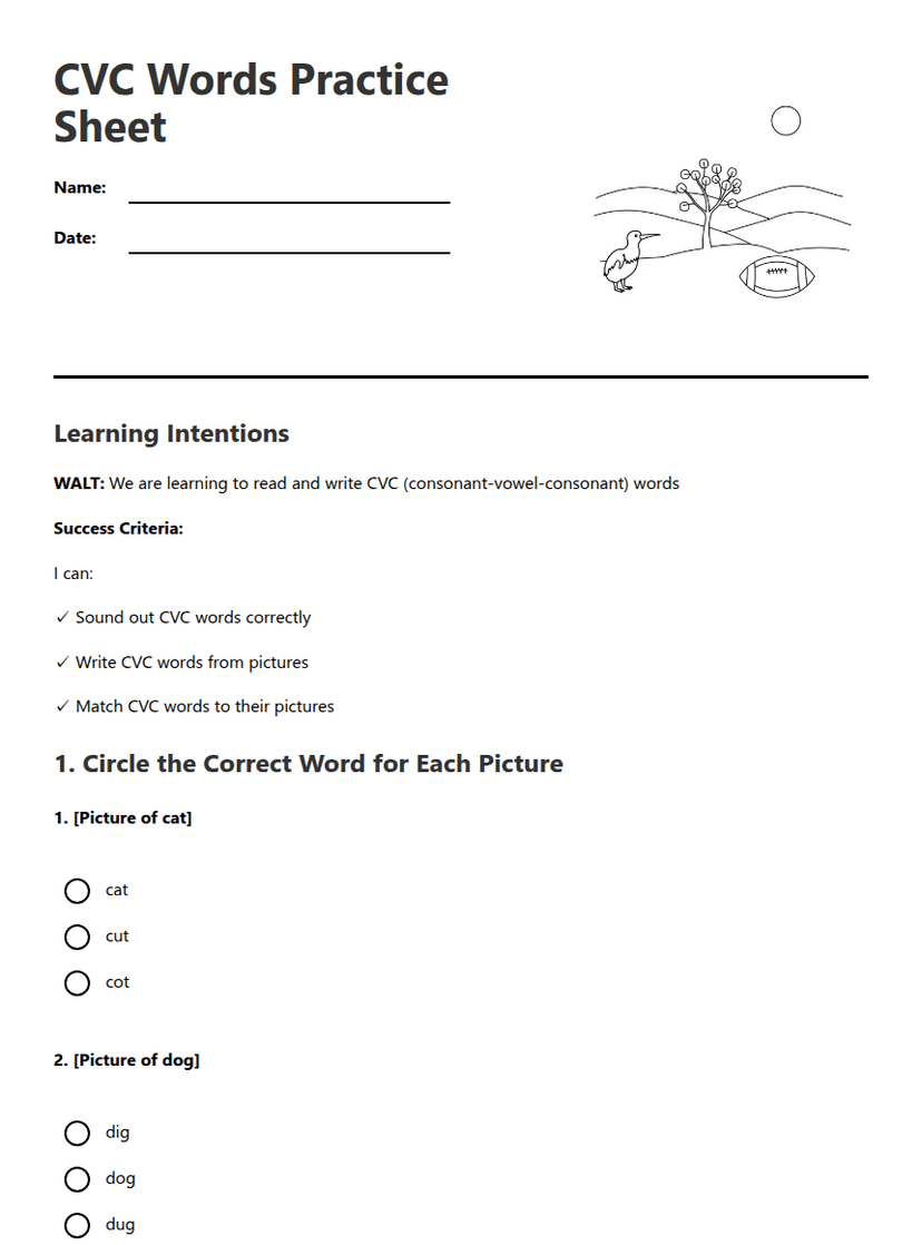 CVC Words Practice Sheet