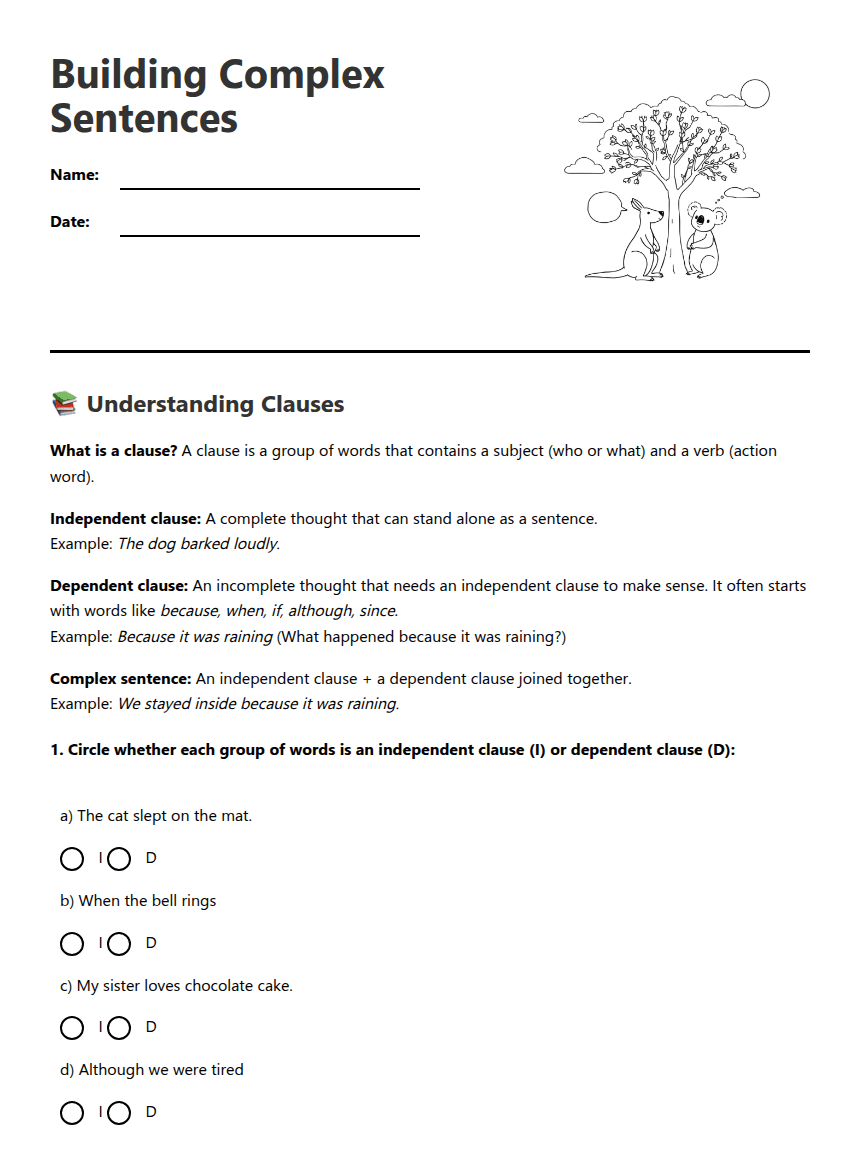 Building Complex Sentences worksheet preview