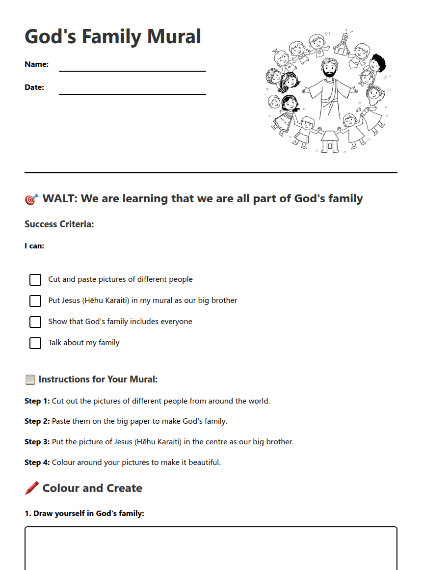God's Family Mural worksheet preview