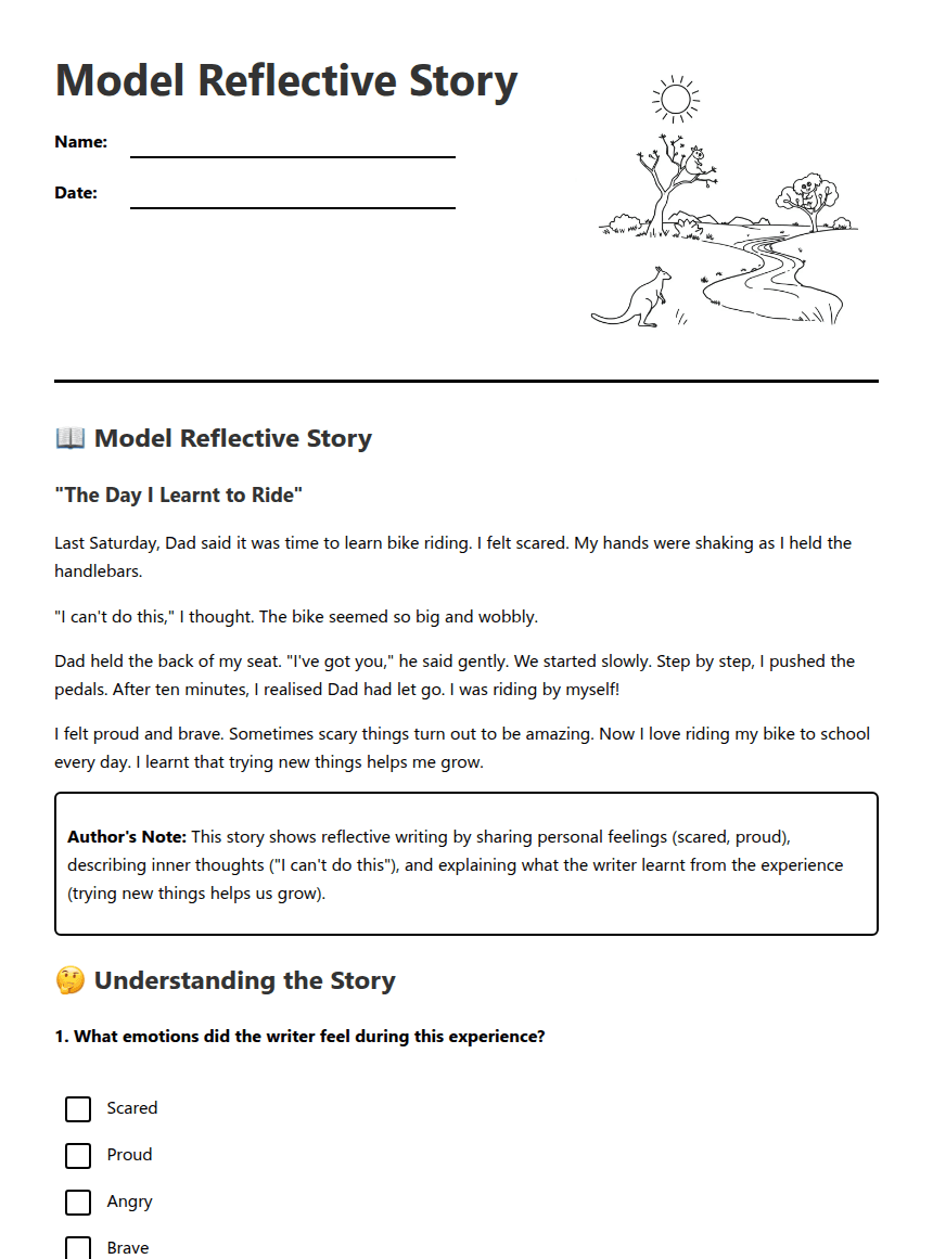 Model Reflective Story worksheet preview