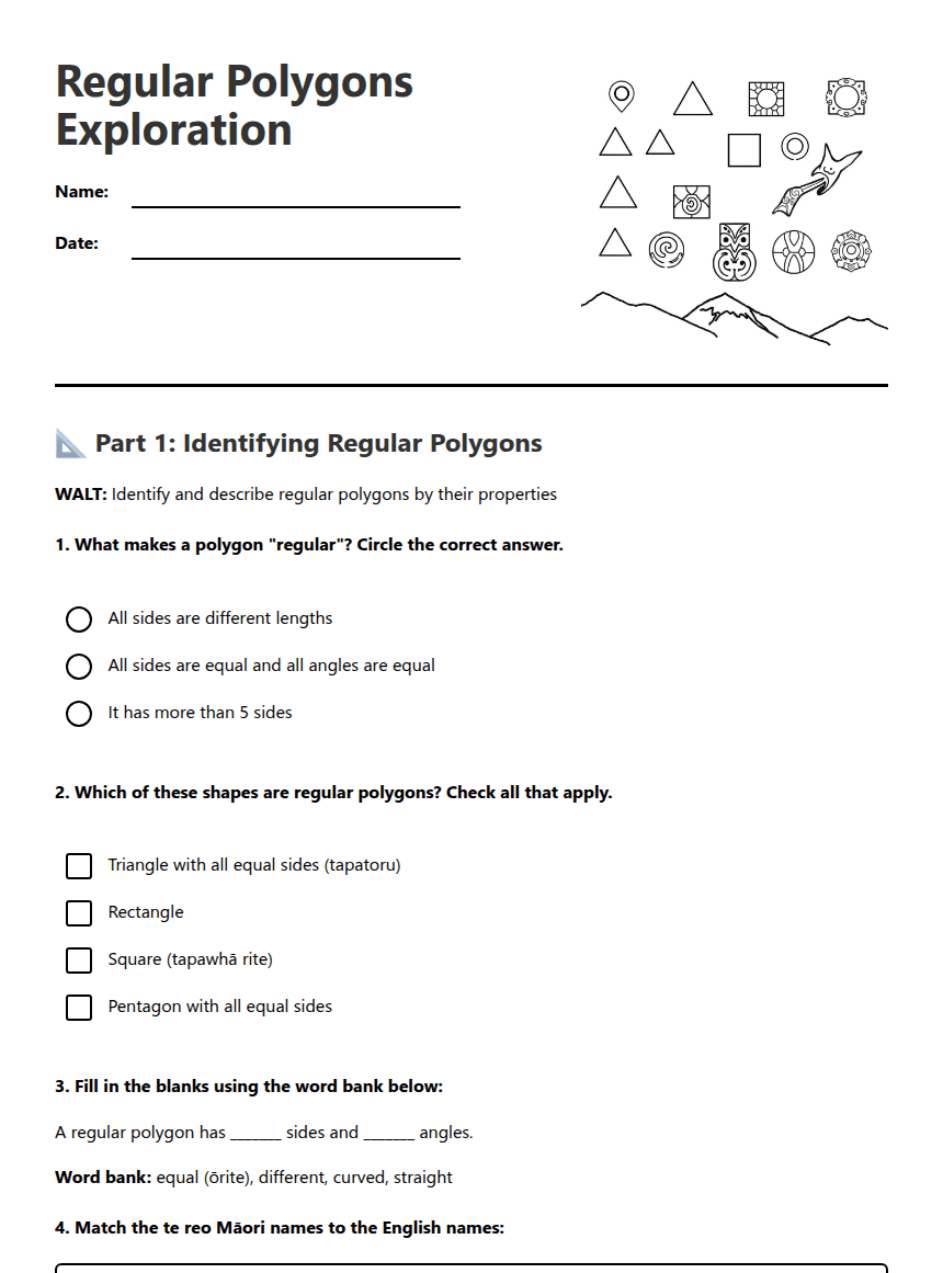 Regular Polygons Exploration worksheet preview