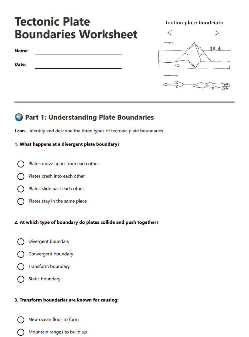 Tectonic Plate Boundaries Worksheet